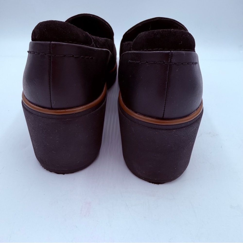 Clarks Black Suede Wedge Loafers with Tan Accent - Picture 6 of 7